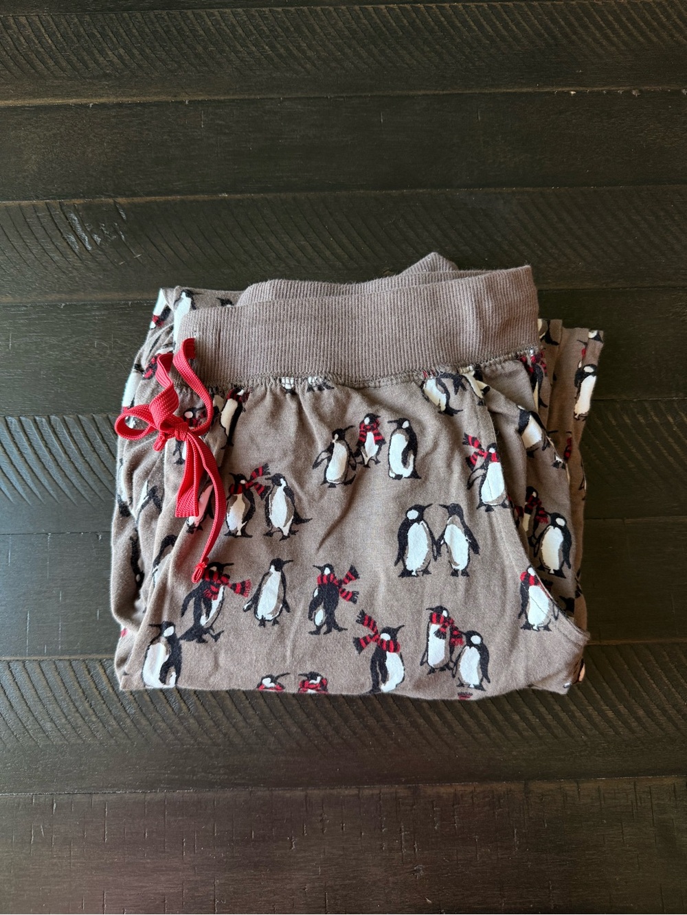 Vera Bradley Grey Penguin Print Pajama Pants with Red Drawstring